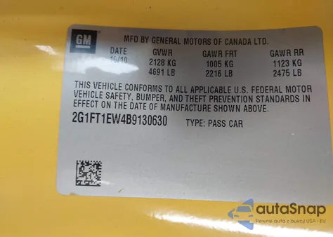 2011 Chevrolet Camaro 2Ss z USA, uszkodzony, nr VIN 2G1FT1EW4B9130630